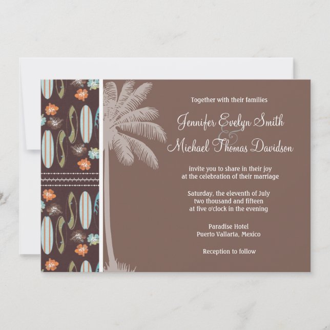 Tropical Surfboards & Hibiscus Invitation (Front)