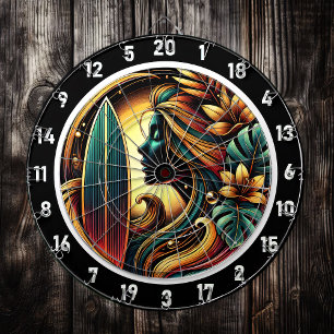 Tropical Surfer Golden Sunset Glow Art Dartboard