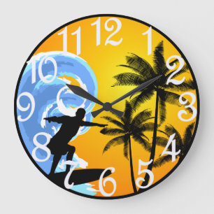 Tropical Surfer  Large Clock