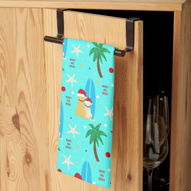 Tropical Surfing Santa Dogs Christmas Towel (Thirds Fold)