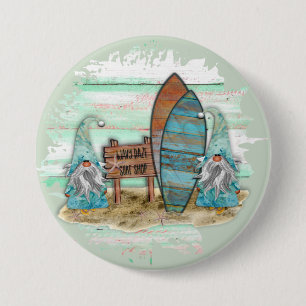 Tropical Surfing Watercolor Beach Gnomes 3 Inch Round Button
