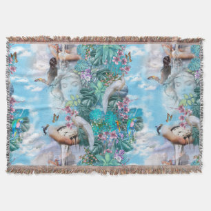 Tropical Surrealism Fantasy Throw Blanket