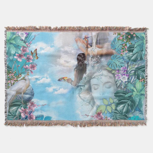 Tropical Surrealism Fantasy Throw Blanket (Front)