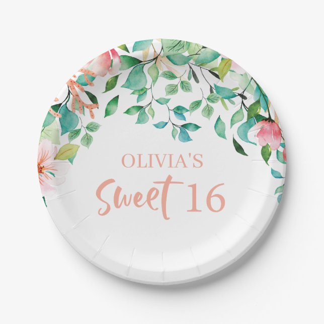 Tropical Sweet 16 Aloha Luau Birthday Paper Plate (Front)