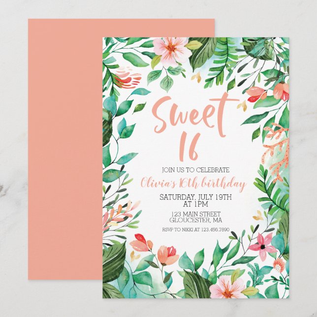 Tropical Sweet 16 Aloha Luau Invitation Anniversai (Devant / Derrière)
