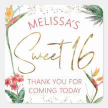 Tropical Sweet 16 Palm Leaf Watercolor Gold Script