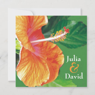 Tropical Tangerine Hibiscus Wedding Invitation