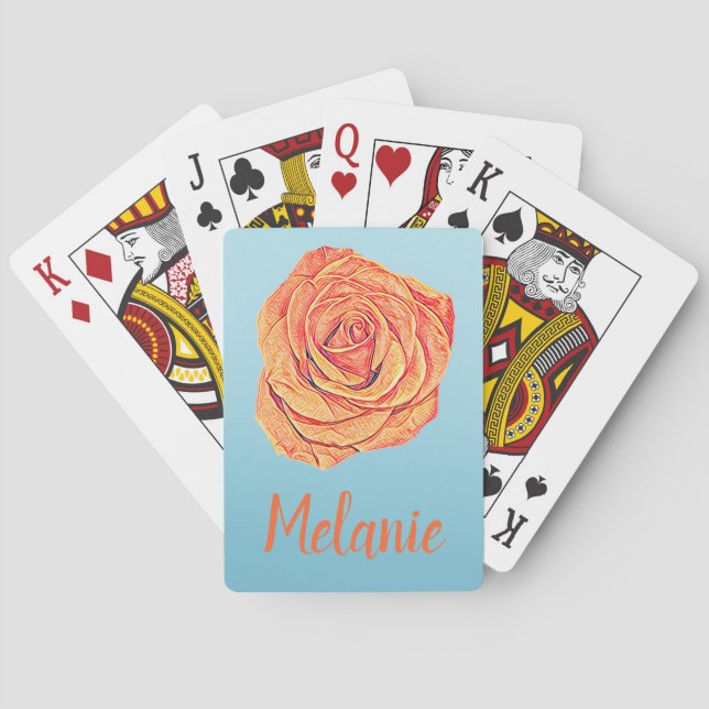 Tropical Tangerine Rose Playing Cards (Back)