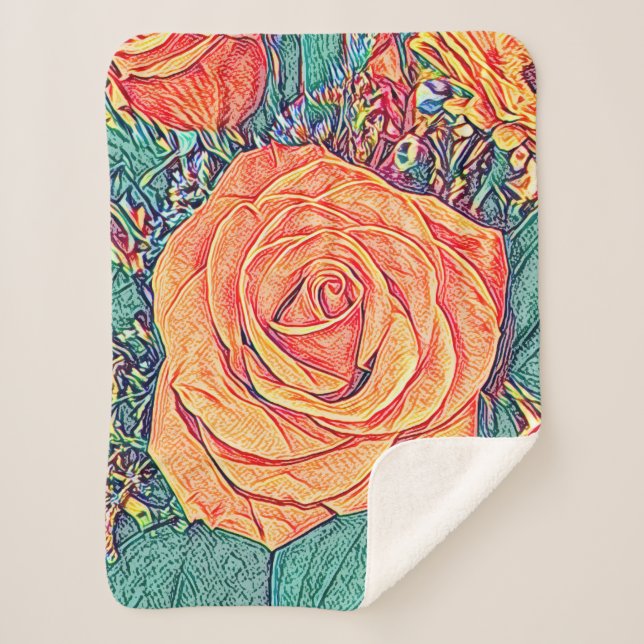 Tropical Tangerine Rose Sherpa Blanket (Front)