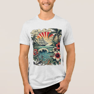 Tropical Tattoo Art Beach Paradise T-Shirt Tri-Blend Shirt