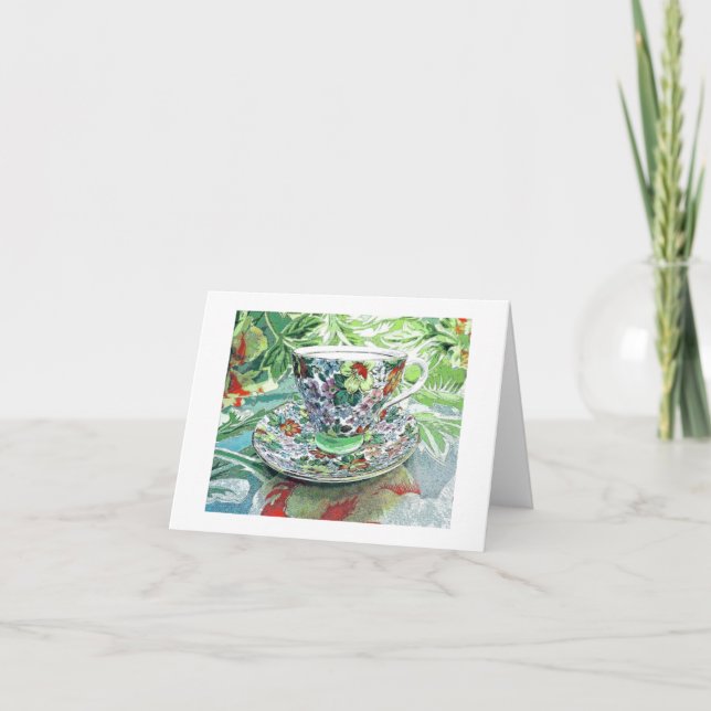 Tropical Tea Cup Blank Card-Thank you/Bon Voyage Thank You Card (Front)