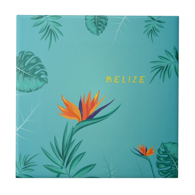 Tropical Teal Blue Green Palm Monogram Belize Tile (Front)