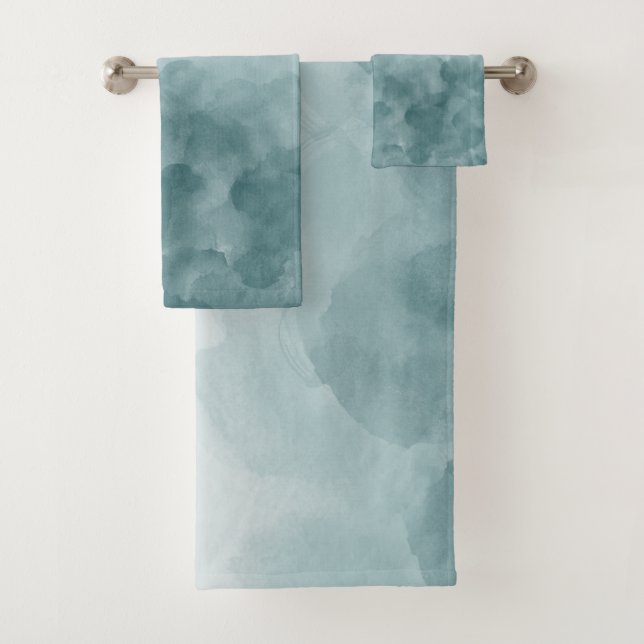 Tropical Teal Blue Watercolor Bath Towel Set (Insitu)