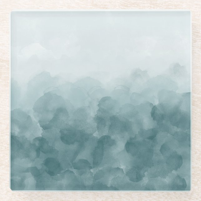 Tropical Teal Blue Watercolor Glass Coaster (Front)