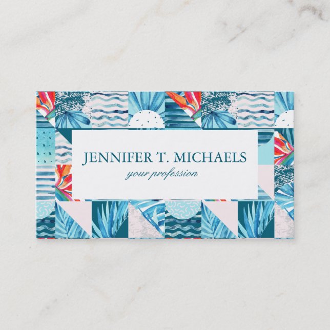 Tropical Teal Geometric Abstract Pattern Business Card (Front)
