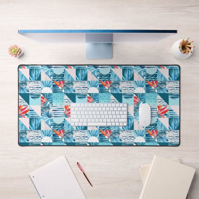 Tropical Teal Geometric Abstract Pattern Desk Mat (Office 1)