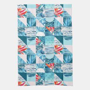 Tropical Teal Geometric Abstract Pattern Kitchen Towel