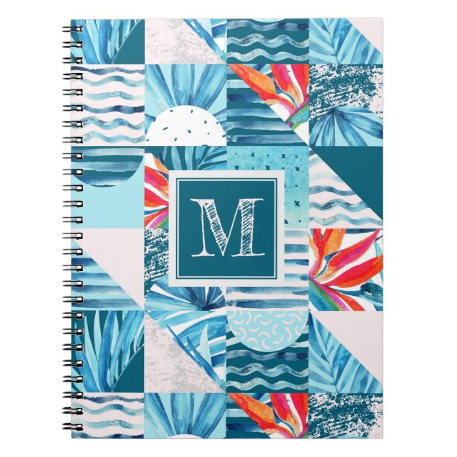 Tropical Teal Geometric Abstract Pattern Notebook (Front)