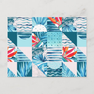 Tropical Teal Geometric Abstract Pattern Postcard