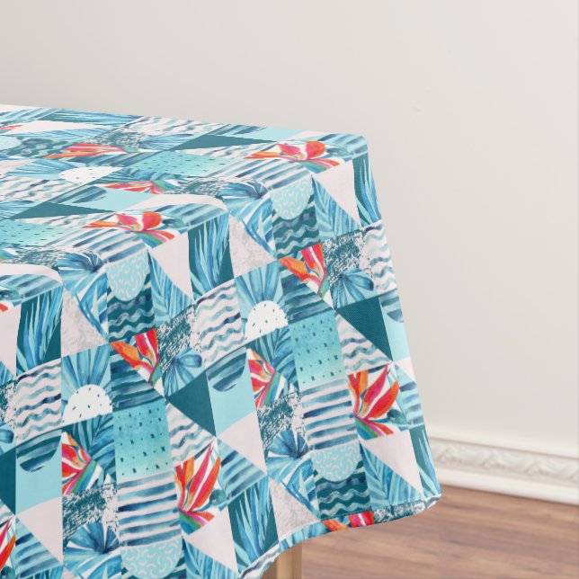 Tropical Teal Geometric Abstract Pattern Tablecloth (In Situ)