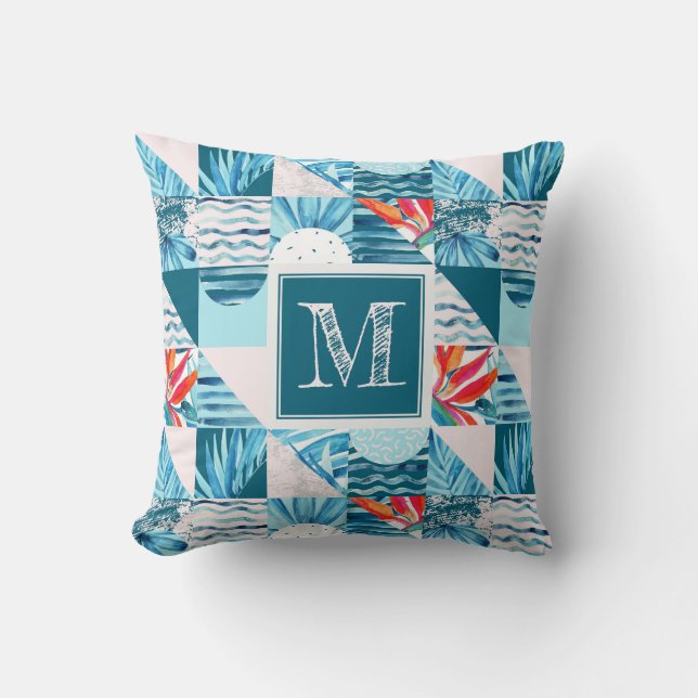 Tropical Teal Geometric Abstract Pattern Throw Pillow (Front)