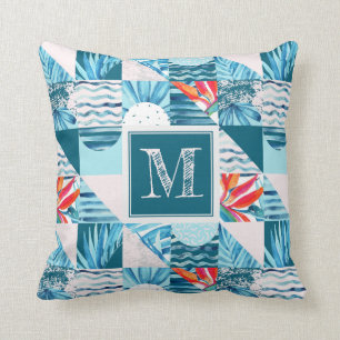 Tropical Teal Geometric Abstract Pattern Throw Pillow