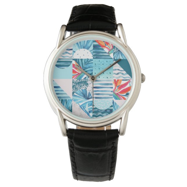 Tropical Teal Geometric Abstract Pattern Watch (Front)
