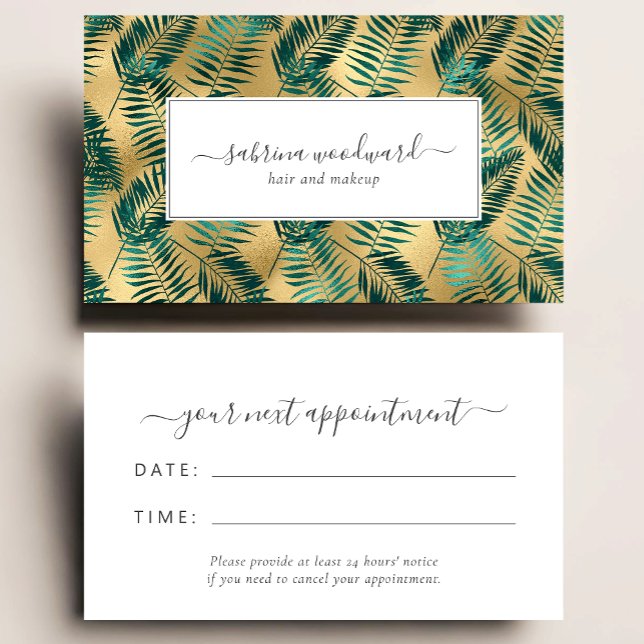 Tropical Teal Gold Foliage Pattern Appointment Business Card (Creator Uploaded)