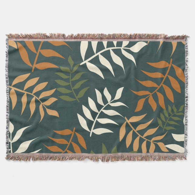 Tropical Teal Leaf Vector Pattern Throw Blanket (Front)