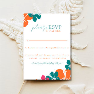 Tropical Teal Orange Pink Hibiscus RSVP Card
