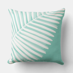 Tropical teal palm leaf  throw pillow