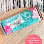 Tropical Teal, Pink Wedding Candy Bar Wrapper<br><div class="desc">Personalize your own tropical teal wedding chocolate candy bar label or pastry package with a customized paper label. Tropical pink, coral plumeria flowers label is attractive with your own wording. Add couple's monogram on the back for a finishing touch. Use this budget personalized wrapper label for other party favour bags...</div>