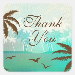 Tropical Teal Scenic Beach Thank You Sticker