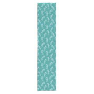 Tropical Teal Turquoise Coral Reef Seahorse Short Table Runner