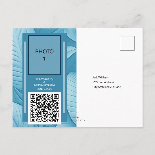 Tropical Teal Wedding Announcement Postcard (Back)