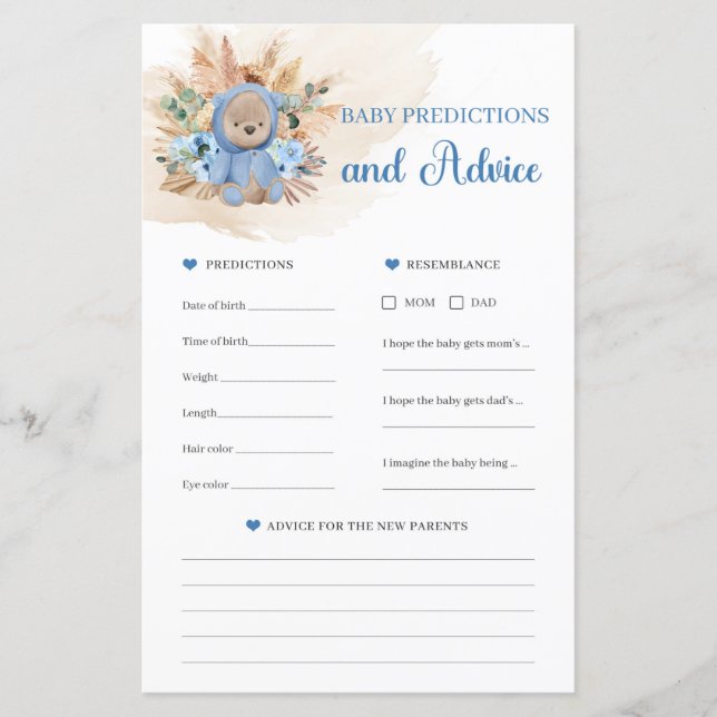 Tropical teddy bear Baby Predictions and Advice (Front)