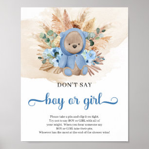 Tropical teddy bear pampas Don’t Say BOY or GIRL Poster