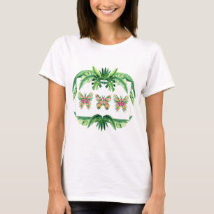 Tropical Tee for Her with Floral Butterflies