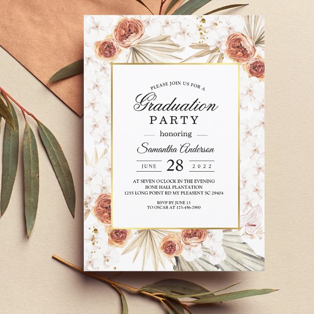 Tropical Terracotta Dried Palm Leaf & Flower Frame Invitation (Creator Uploaded)