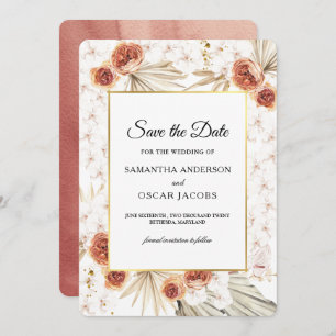 Tropical Terracotta Dried Palm Leaf & Flower Frame Save The Date