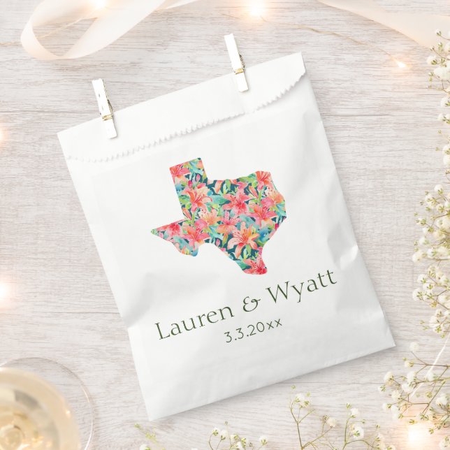 Tropical Texas Wedding Personalized Names & Date  Favour Bag (Clipped)