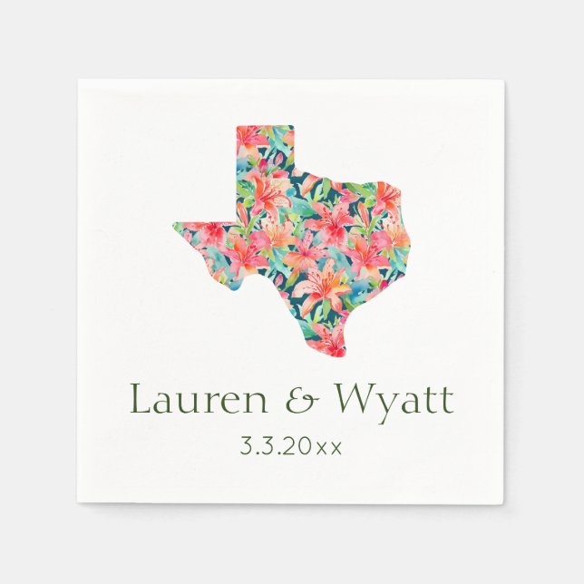 Tropical Texas Wedding Personalized Names & Date  Napkin (Front)