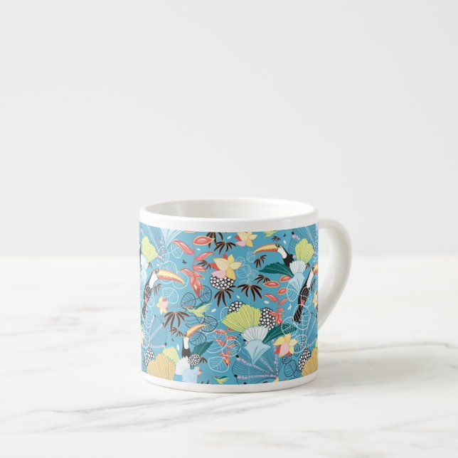 Tropical Texture With Toucans and Hummingbirds Espresso Cup (Front Right)