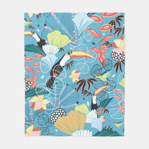Tropical Texture With Toucans and Hummingbirds Fleece Blanket