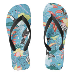 Tropical Texture With Toucans and Hummingbirds Flip Flops