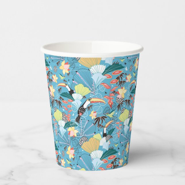 Tropical Texture With Toucans and Hummingbirds Paper Cups (Left)