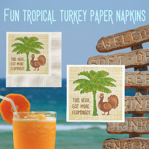 Tropical Thanksgiving Eat More Flamingos Napkin