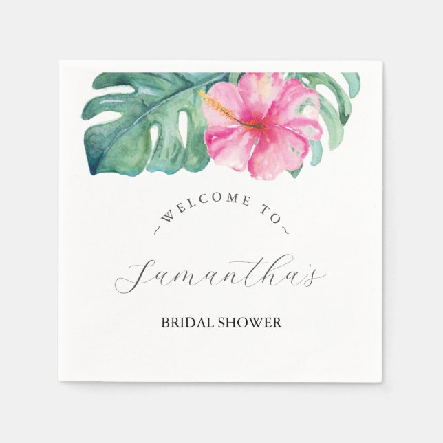 Tropical Theme Bridal Shower Hibiscus Flower Napkin (Front)