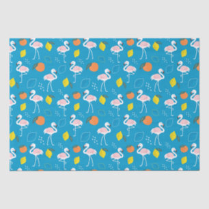 Tropical Theme Flamingo Fruits on Blue Background  Tissue Paper