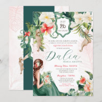 Tropical Theme Green and Pink Summer Quinceanera
